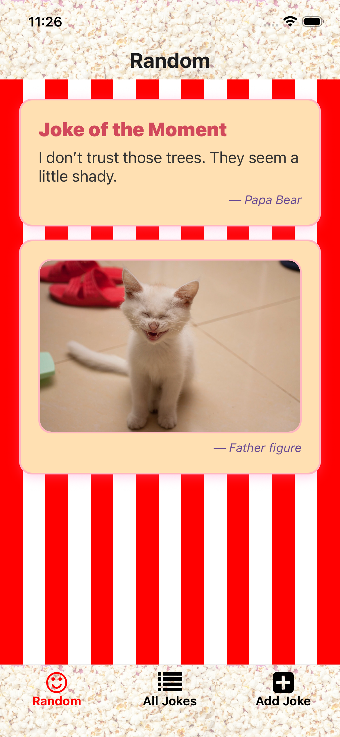 The index screen on the React Native mobile app